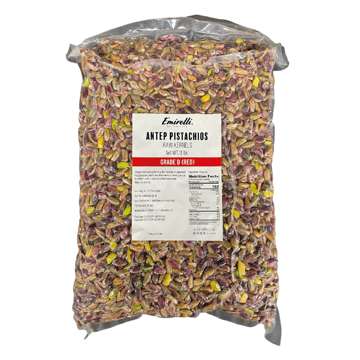 Emirelli Antep Pistachios No Shell Bulk 11 lbs - Grade D (Red)